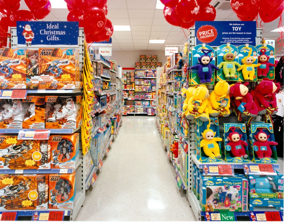 A complete aisle of pre-school and pocket money toys at Woolworths Downham in 1999