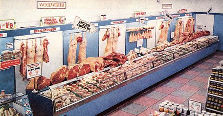 A handful of Woolworth High Street stores experimented with butcheries, copying the layout from their larger out-of-town cousins at Woolco. The picture is from 1963.