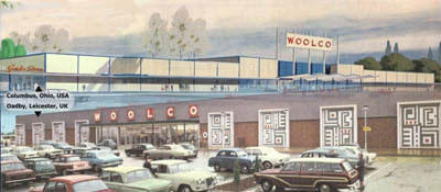 The first Woolco stores in the USA and UK. Top: Columbus, Ohio, USA and bottom Oadby, Leicester, England