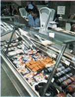 A close up of the delicatessen counter in the Woolworth store in Southend-on-Sea, Essex, UK, taken in 1975