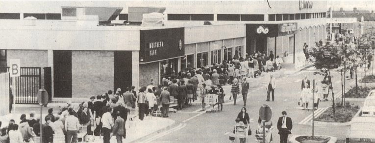 The queue on opening day at the Woolco hypermarket in Newtownards in 1976
