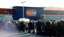 A Big W out of town store, which featured electricals from Comet, DIY from B&Q, toiletries from Superdrug and General Merchandise from Woolies.  Pictured is the Redruth store on opening day.
