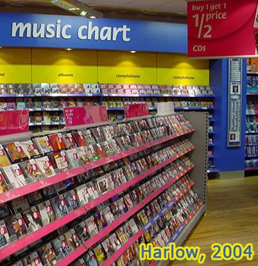 Budget CDs from Woolworths subsidiary VCI Group on sale in its Harlow, Essex retail store in 2004
