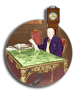 Frank Winfield Woolworth sits at his Louis Quattorze desk in the Empire Room atop the Woolworth Building, tallest in the world.  This picture was taken in 1919 shortly before Frank's death.