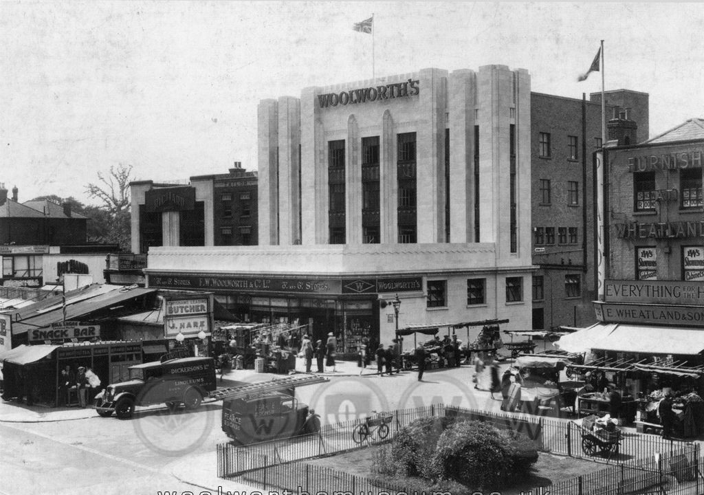 The Company was particularly proud of its galleried frontage in Lewisham, South East London, particularly after it was upgraded with a cinema front (as shown) in 1936. The neon lettering at the top of the building cost a remarkable £50,000 when installed. No wonder Pearce Signs could afford to place their van in the photo!