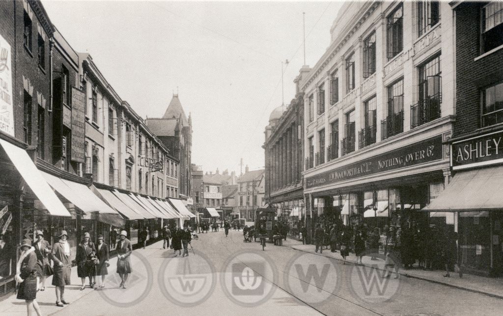 A purpose-built store opened in Rampant Horse Street, Norwich in 1929, replacing the branch visible at the far left which had opened in November 1914. Local people took Woolworth's to their hearts despite general resistance to chain stores and national brands.