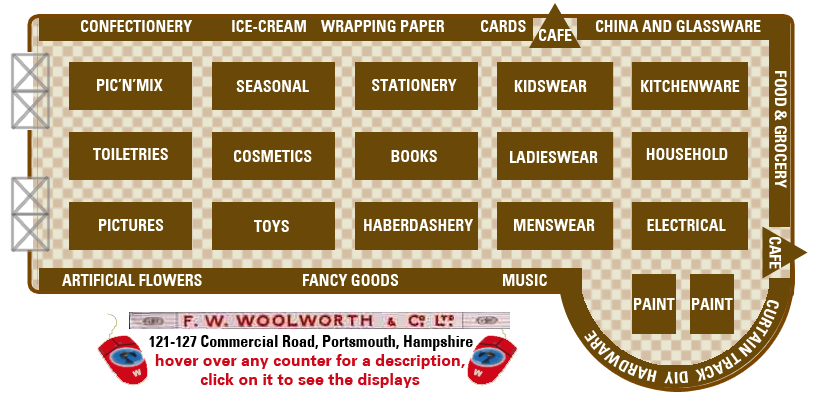 Interactive store layout plan of the Woolworth's in Commercial Road Portsmouth in the 1950s