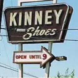 The banner from one of America's hundreds of J.R. Kinney Family Shoe Shops in the early 1960s. The retail and manufacturing company was acquired by Woolworth in 1963 and proved hard to digest. Today while the main shoe brand has gone, unlike the giant corporation's many other acquisitions, it is Kinney format that survives as the main trading brand today, after trialling the concept of Footlocker Athletic Shoes and Lady Footlocker in the late Sixties.