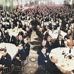 London's Dorchester hotel hosted a celebration dinner for Woolworth Executives from around the globe to celebrate the British Subsidiary's Golden Jubilee in November 1959. The special guests included the Company President Robert Kirkwood, the German MD Rudolph Jahn, and twenty Managers from each of the main operating companies, the USA, Canada and Germany,