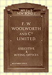The nameplate for the F.W. Woolworth & Co. Ltd.'s Buying Offices at 1-5 New Bond Street, London W1, its British headquarters