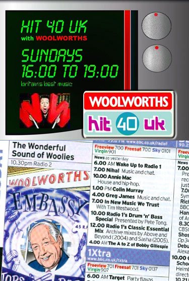 Woolworths' 80 year love affair with radio included sponsorship of Hit40UK presented by Neil Fox, and an appearance in the store chain's final week's trading on BBC Radio 2