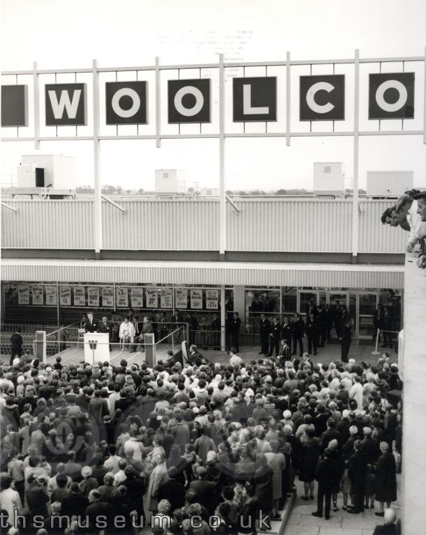 Jack Brown, the Mayor of the County Borough of Teesside welcomed Woolco to Thornaby saying: "I should like to extend a warm welcome to Woolco and wish them every success ... Woolco has shown confidence in Teesside by selecting it ...This is indeed a compliment to the new County Borough."  John Dodds,  General Manager, thanked the Mayor and a huge crowd of well-wishers.