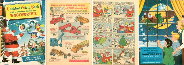 The US Woolworth's Catalogue for 1953 was presented in comic-strip format with product advertisements interwoven with cartoons. The firm's goal was to increase sales through kids pester-power!