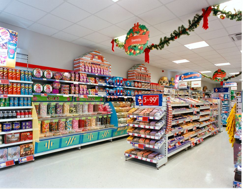 The pic'n'mix and confectionery counters at the Downham Woolworths
