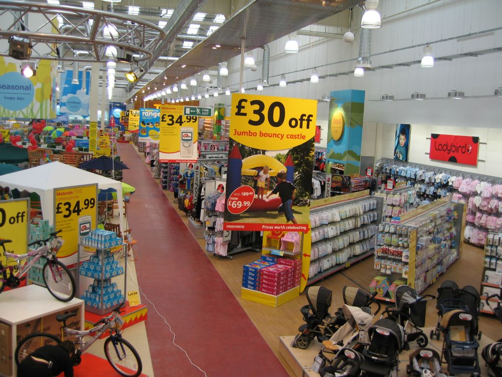 The huge displays of children's clothes and pushchairs from Ladybird in the out-of-town Bristol Hartcliffe store in 2005