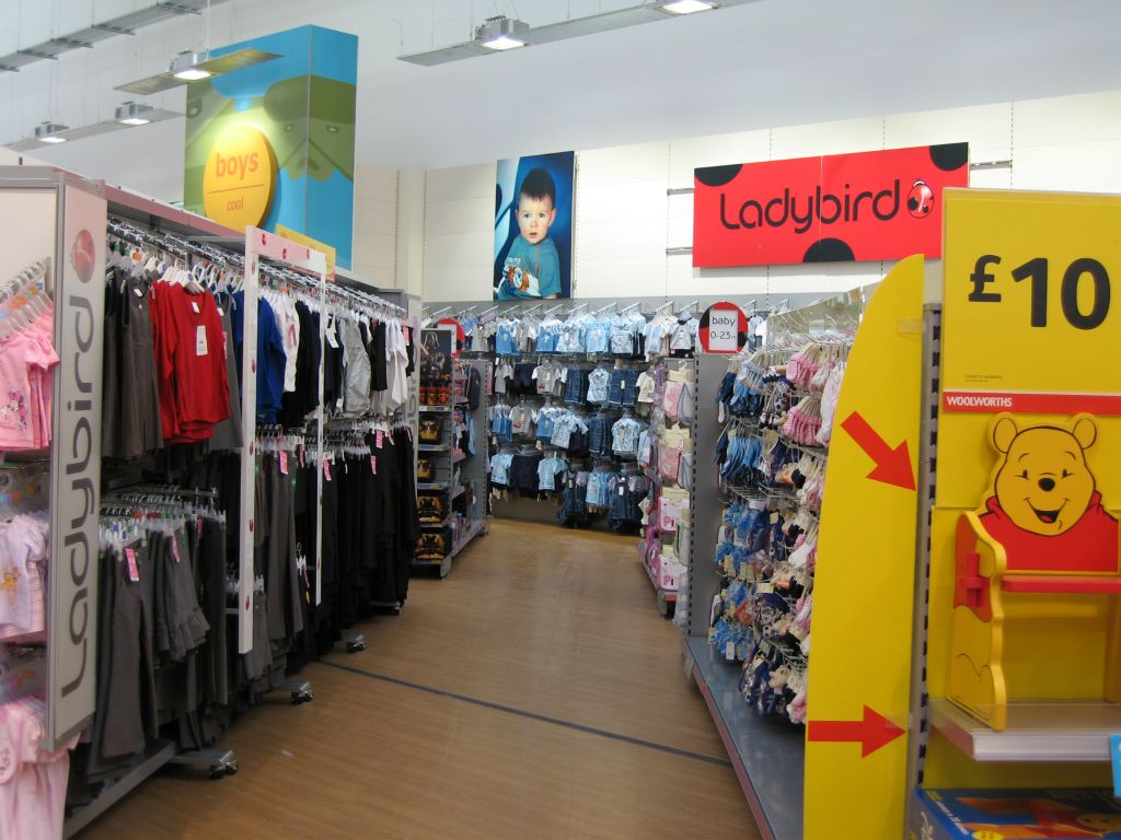 Hanging display sof girlswear and baby clothes in Bristol Hartcliffe (2005)