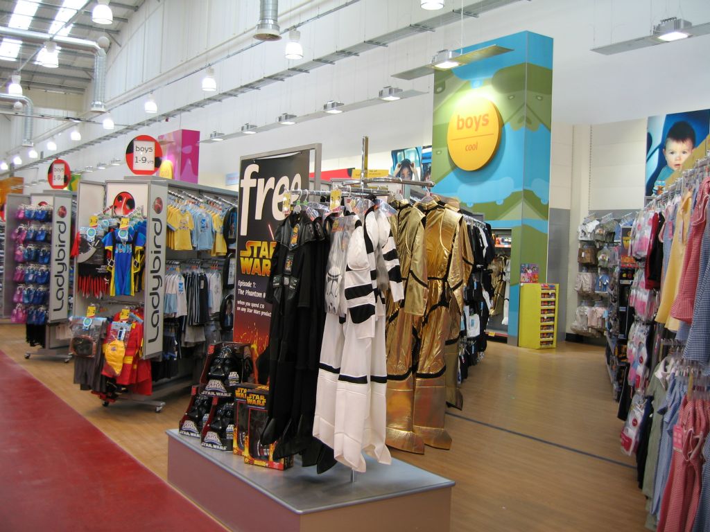 A feature display of Star Wars dress-up for boys at the out-of-town Bristol Hartcliffe Woolworths