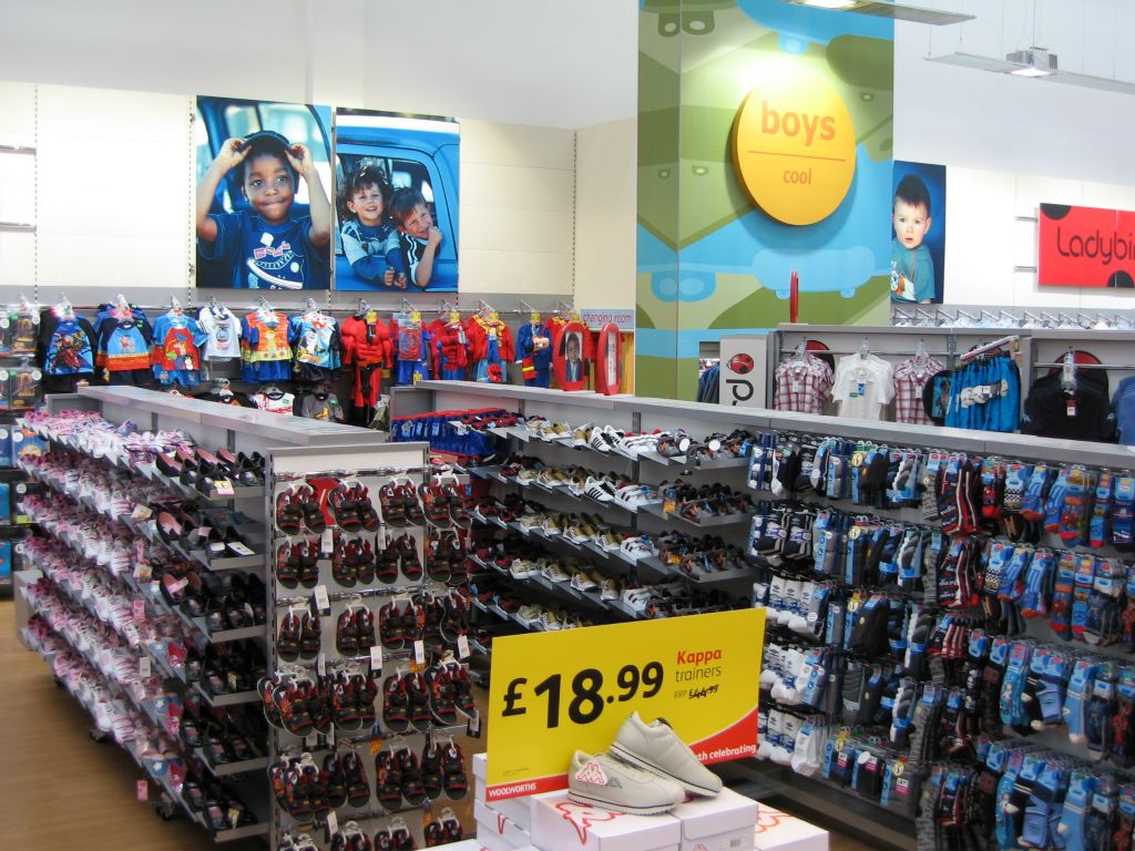 It would take thousands of feet to fill this fifty foot display of kids shoes at Woolworths (2005)