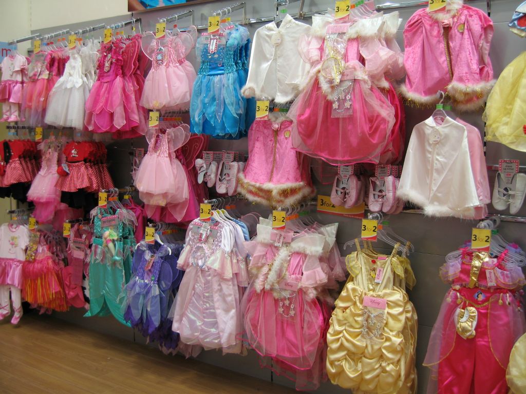 A wall display of gorgeous dress-up outfits to make any small girl feel like a Princess