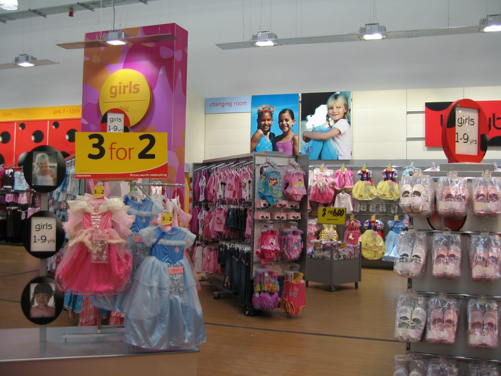 The Girlswear displays at Woolworths Bristol Hartcliffe, with dress-up in the foreground