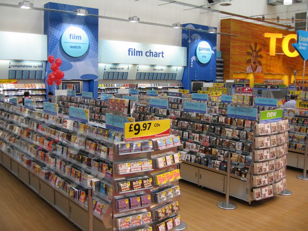 A wide view of the huge entertainment department at Woolworths in Imperial Park Bristol (2005)