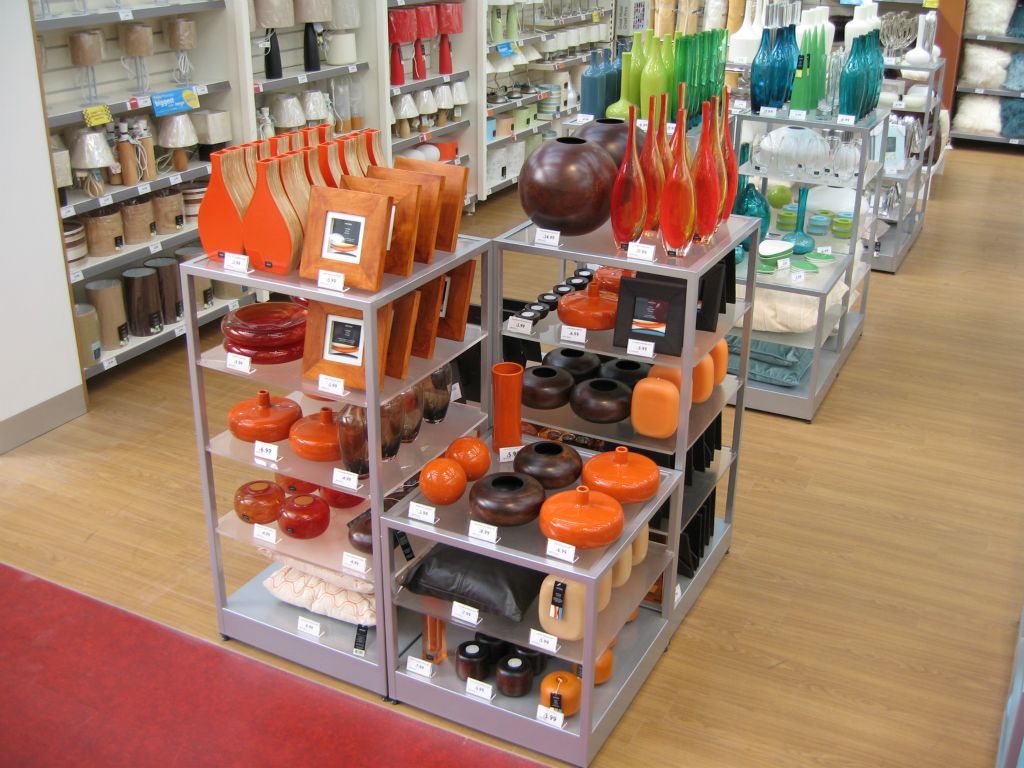 A range of orange and brown home accessories on display in the Bristol Hartcliffe out-of-town Woolworths in 2005