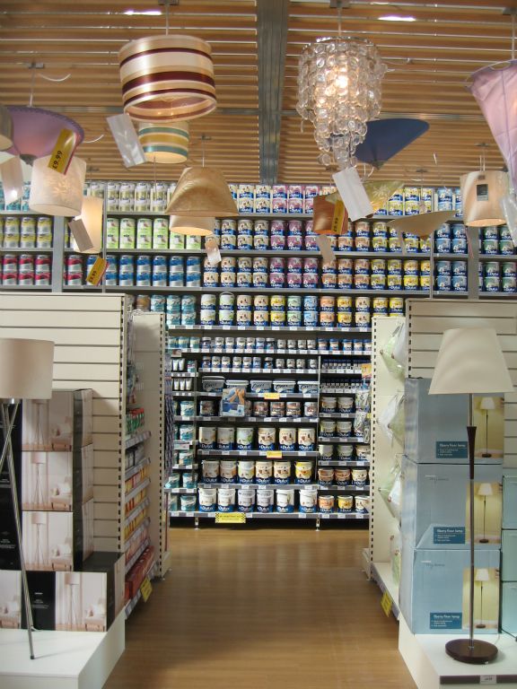 A huge wall display of paint in the out-of-town Woolworths store in Bristol Hartcliffe (2005)