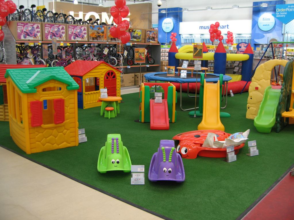 Large outdoor toys were given star treatment in a big floor-standing display area in Woolworths out-of-town stores