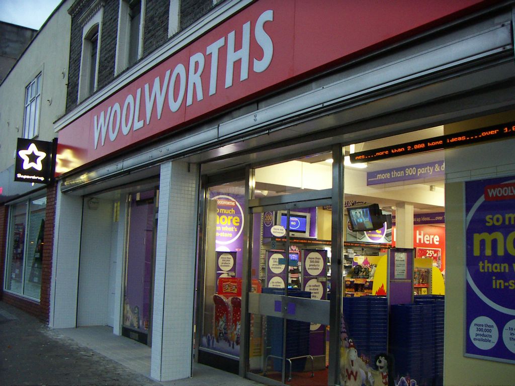 Store front of the small, local Kingswood Woolworths on the outskirts of Bristol