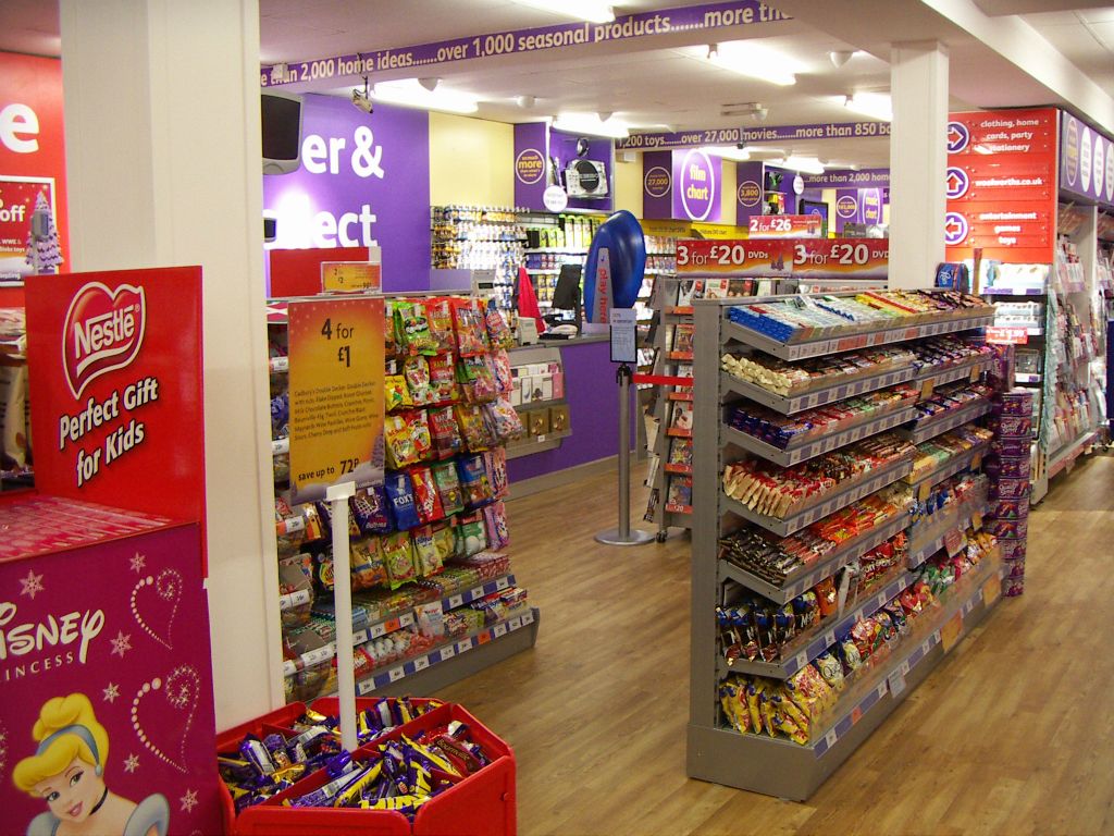 The highly condensed sweet counters were displayed right next to the tills, offering the traditional range from much less space than in earlier days at the Kingswood Woolworths (2005)