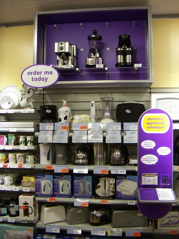 Simple kitchen electrical appliances like kettles and toasters were sold from the shelves in-store at Woolworths Kingswood, while many more elaborate items like espresso coffee makers were available to order for next day delivery
