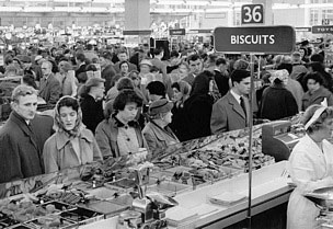 Weigh-out biscuits were very popular at Woolworth from the 1920s until the early 1980s. The picture shows the selection in the flagship Scottish store in Princes Street, Edinburgh at Christmas, 1959.