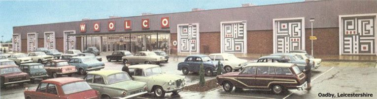 The impressive exterior of Britain's first out of town superstore - Woolco, Oadby, Leicestershire, which opened in November 1967.