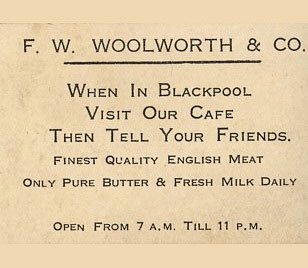 A card promoting the Woolworths Restaurant in Blackpool, published before World War II
