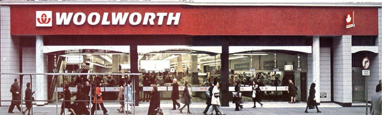 The wide frontage of the flagship F. W. Woolworth store in London's Oxford Street, W1. It was one of the first to close after the business was taken over, leaving the chain in 1983.