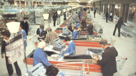 The Woolco hypermarket in Newtonards, Country Antrim, Northern Ireland had checkouts as far as the eye could see