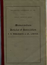 The original Articles of Association for F. W. Woolworth & Co. Limited of the United Kingdom