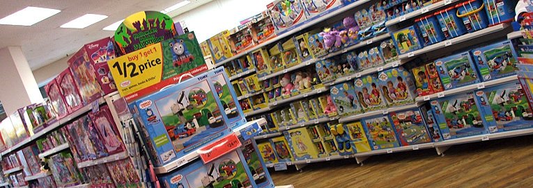 Some of the range of pre-school toys in the 100th store to be converted to the new 'Toys and Celebrations' layout. The aisle shown was just a tenth of the total toys range in the store
