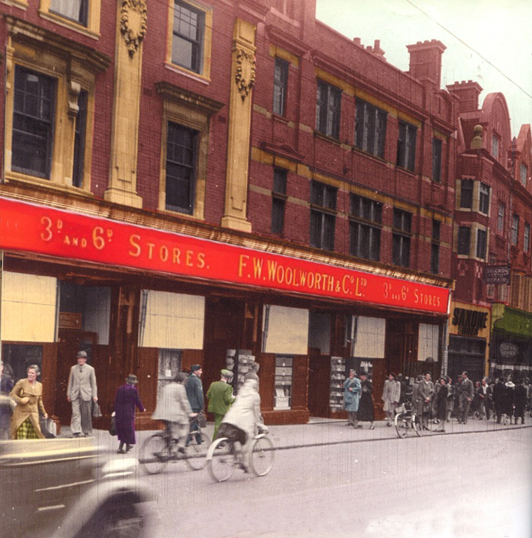 Shoppers got their bikes out, as shops prepared for enemy bombing, as shown here in Croydon, Surrey