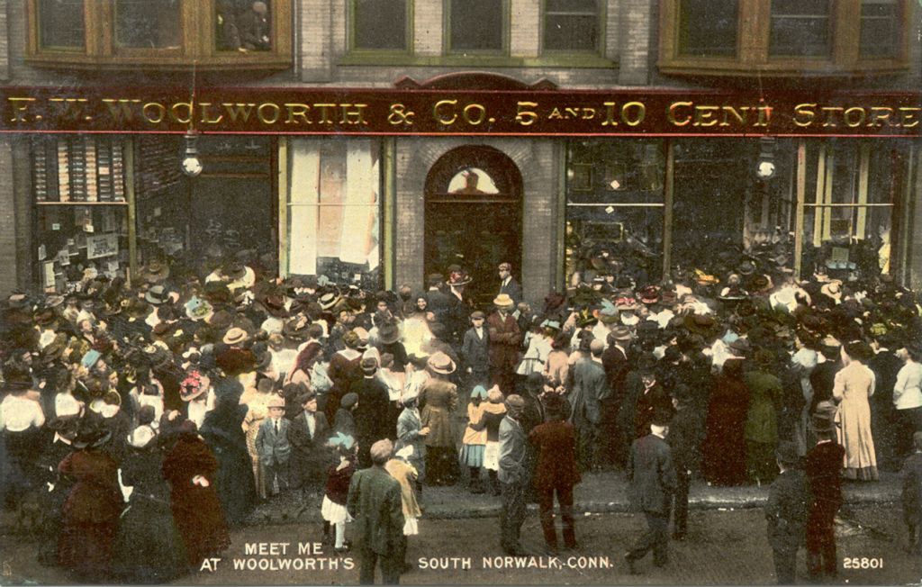 Huge crowds outside the F.W. Woolworth store in South Norwalk, Connecticut in around 1910