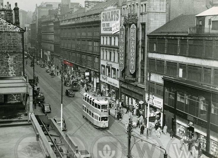 A wide view, showing the Union Street store beyond the station and the Egyptian Halls. By this time the store was considered to be off-location. Its sales were eclipsed by the much larger branch around the corner in Argyle Street.  The freehold store was closed and sold in 1971.