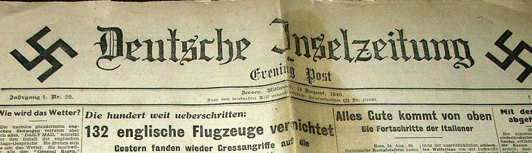 The masthead of the Jersey Evening Post for August 11th, 1940 - in German!  Call it propaganda or call it shock value - it was evidence that the invasion had started.