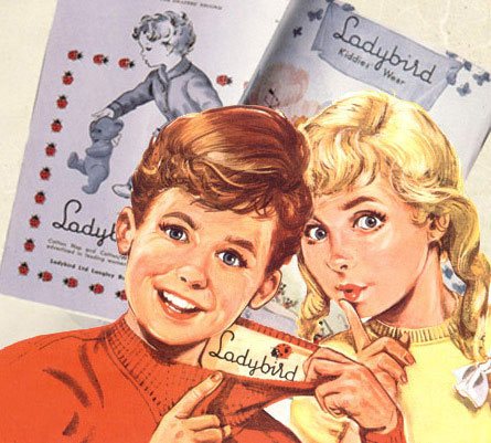 One of the most famous of the Ladybird advertising graphics features two children "checking the label"