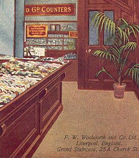 Haberdashery and other notions on sale on the ground floor of Britain's first Woolworths on its opening day, Nov 5th 1909. (Image with special thanks to Mr Scott Oakford, Charles Sumner Woolworth's great grandson)