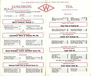 The Woolworths Menu from 1941 (with sincere thanks to Mrs Sybil Preece). Several prices have risen over the pre-war sixpenny limit as a result of shortages and wartime price inflation.