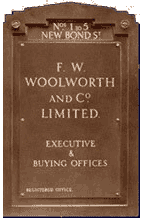 The nameplate from the Woolworth headquarters building in London's fashionable New Bond Street, Mayfair