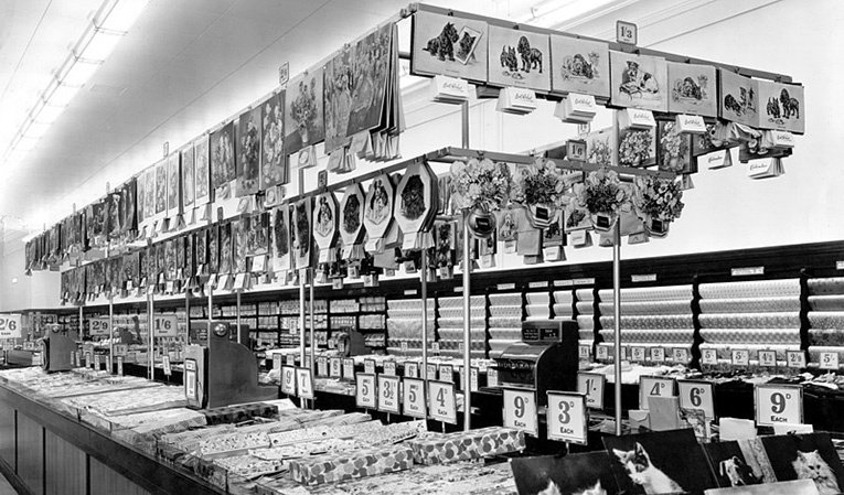 Calendars and Wrapping Paper on sale at Christmas 1950 in the newly re-opened Woolworth's at Portsmouth