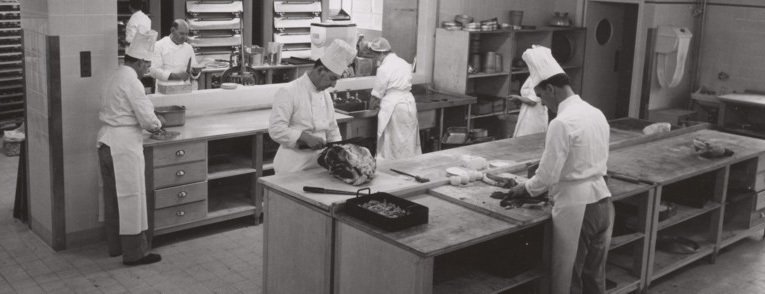 Not a microwave in sight as the Woolworths chefs prepare lunch in the kitchens at the Oxford store in 1957 (Image: with special thanks to Mr Roger Stafford)