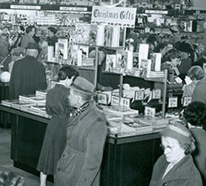 A large display of coffee table books displayed in Pontypool, Monmouthshire (Gwynedd) in 1955
