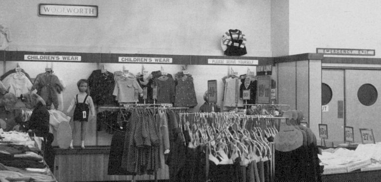 The first modern clothing department at Woolworth's was tested at the Above Bar, Southampton branch in 1955. The hanging displays proved a big hit with customers.
